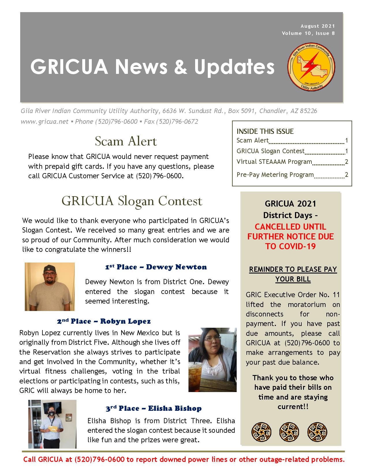 August 2021 newsletter page 1