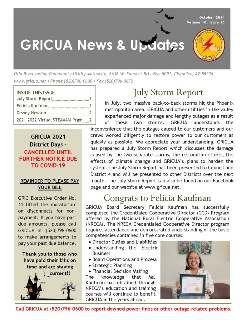 GRICUA October newsletter page 1